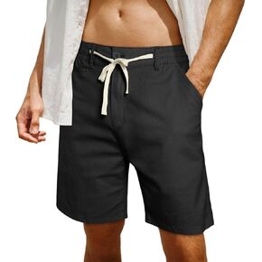Hefanee Mens Cotton Linen Shorts عرضة 7 بوصة inseam شورت الصيف للرجال صالة الشاطئ in Kuwait