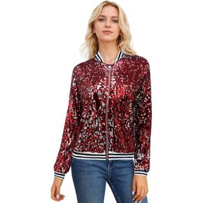 GRAJTCIN Women's Sequin Jackets Shiny Disco 70s/80s Sparkly Bomber Jacket Casual Long Sleeve Mardi Gras Party Outfit