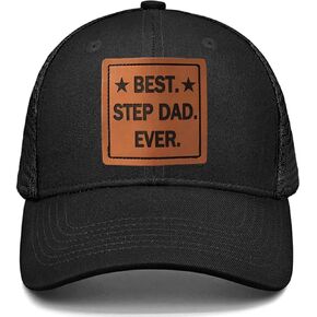Gifts for Step Dad Stepdad from Daughter Son, Step Dad Gifts Hat for Fathers Day Christmas Birthday Leather Patch Trucker Hat Black