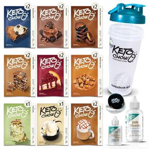 Keto Chow Essentials Kit - Keto Meal Replacement Shake Powder - Nutritionally Complete - Low Carb Shakes - Delicious Easy Meal Substitute - Protein Rich Keto Food You Choose The Fat - Single Meal