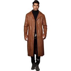 Lars Amadeus PU Faux Leather Long Jacket for Men's Vintage Lapel Gothic Trench Coat Outwear