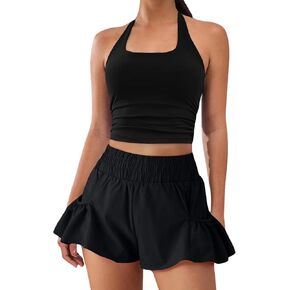 BMJL Halter Built in Sports Bra and Athletic Running Shorts Two Piece Activewear