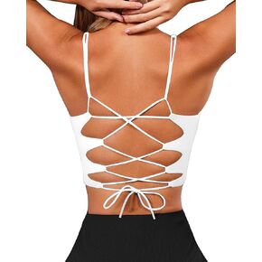 XUNYU Strappy Sports Bras for Women High Support Longline Workout Tops Built in Bra Cross Yoga Crop Tank Top Padded