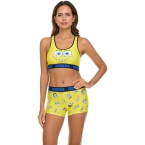 SpongeBob SquarePants Womens Sports Bra Set - 2 Piece Sports Bra and Boxer Briefs Underwear Set for Women (S-XL)