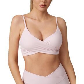 Women's Sweetheart Spaghetti Strap Sports Bra Twist Front Padded Open Back Yoga Workout Fitness Bra Crop Tops