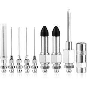 BOXOB 9pcs Grease Gun Accessories Kit, with 5 Grease Injector Needle Nozzles, 1 Dispenser, 2 Rubber Nipple Adapter, 1 Needle Tip Fitting Coupler for Narrow Space & Deep Metal Automotive, Machinery