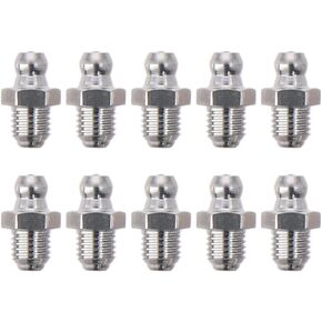 BYOBYO 10pcs Stainless Steel Straight Grease Fitting, Silver Tone M6/M8/M10 x 1mm Thread Hydraulic Grease Nipple Zerk Fitting Nozzle(M10 x 1)