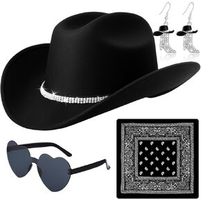 4pcs Cowboy Hats for Women Rhinestone Cowgirl Boots Earrings Sunglasses Bandana Set for Western Cosplay