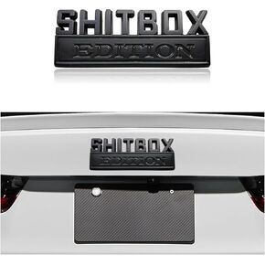 SHITBOX Edition Emblem Car Decal, 3D Metal Auto Front Hood Letter Badge with Strong Adhesive, Universal Fender Badge Sticker, Vehicle Exterior Decor Accessories for Car SUV (Silver & Black)