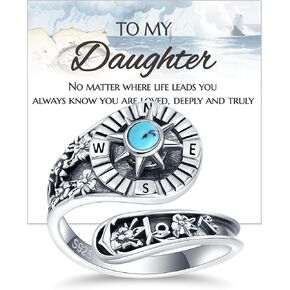 S925 Jewelry Gift for Mom/Daughter/Wife/Women Turquoise/Opal/Obsidian/Moonstone Dragonfly/Butterfly/Cross/Sunflower/Compass/Hummingbird/Lotus Vintage Thumb Spoon Adjustable Ring