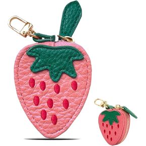 Strawberry Fruit Bag Charm Cute Mini Coin Purse Keychain,Small Leather Coin Pouch Change Purse for Backpack Decoration,Pink Wallet Pouch Gifts for Girl Women