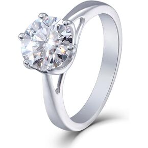 DovEggs 10K White Gold 1.0 Carat G-H-I Color 2.8MM Width Moissanite Simulated Diamond Engagement Ring for Women