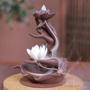 Backflow Waterfall Incense Holder with Ceramic Body - Aromatherapy Ornament, Home Decor with 30 Incense Sticks and 100 Reflux Cones