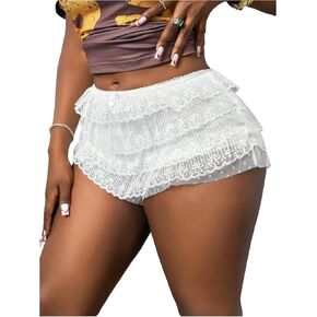 GORGLITTER Women's Bow Lace Ruffle Mini Shorts Y2k Coquette Skinny Layered Shorts