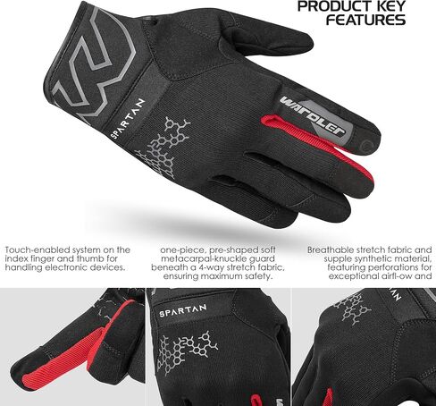 Motorcycle Gloves for Men, Synthetic Amara, 4 Way Stretch, Spartan, Men's Biker Gloves, Soft Metacarpal-Knuckle Protection, Riding Gloves, Touchscreen in Saudi Arabia