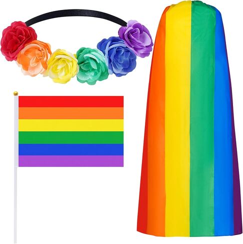3Pcs Pride Stuff Pride Flower Headband Rainbow Leis Handheld Flags Accessories for Pride Month Parades Party in Saudi Arabia