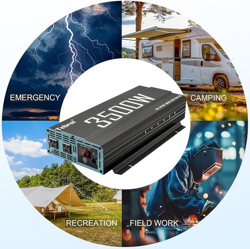 3500W Pure Sine Wave Inverter 12V DC to 110V AC Converter for Home, RV, Truck, Off-Grid Solar Power Inverter with Built-in 5V/2.1A USB, AC Hardwire Port, Remote Controller in Kuwait