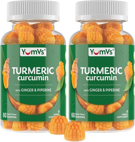 YumV's Turmeric Gummies with Ginger and Piperine - Peach Flavored Gluten Free Vegetarian Turmeric Ginger Supplement with Black Pepper in Saudi Arabia