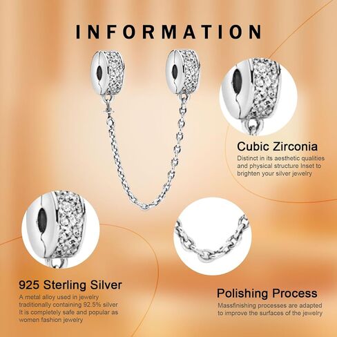 925 Sterling Silver for Women Bracelets Necklace Safety Chain Clips Heart Rose Gold Cup Airplane Planet Travel Easter Egg Dangle Charm in Kuwait