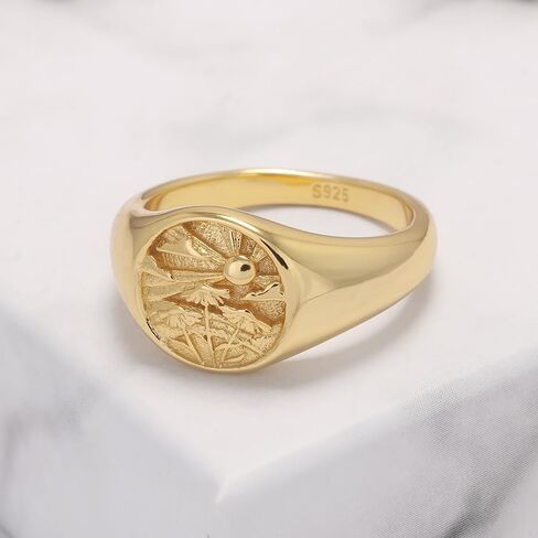 925 Sterling Silver Signet Rings for Men Women Coin Ring Mens Pinky Ring محفورة بالشجرة المجوهرات الحجم 6-13 in Kuwait