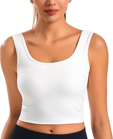 Smooth Womens Workout Tank Tops U Neck Longline Sports Bra Padded Yoga Crop Tank Top with Built in Bra in Saudi Arabia
