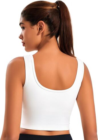 Smooth Womens Workout Tank Tops U Neck Longline Sports Bra Padded Yoga Crop Tank Top with Built in Bra in Saudi Arabia