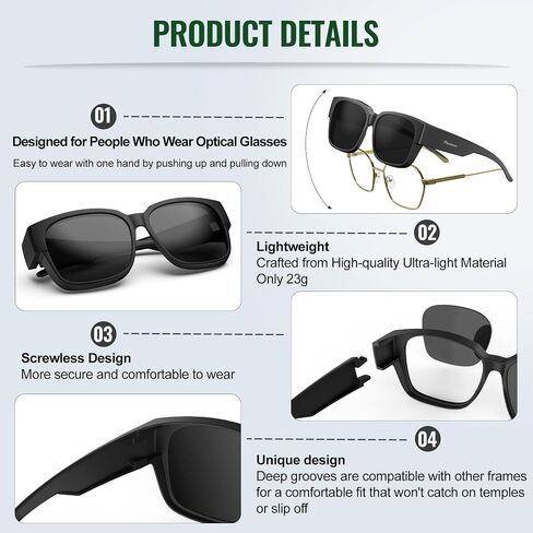 Fit Over Glasses Sunglasses for Women Men, Polarized Sunglasses for Cover Prescription Glasses with UV Protection in Saudi Arabia