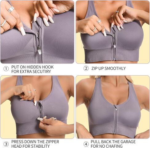 2 عبوة حمالات رياضية للنساء ، سستة الأمامية الإغلاق تجريب تشغيل حمالة صدرية عالية التأثير سلس مبطنة لليوغا حمالات الصدر in Kuwait