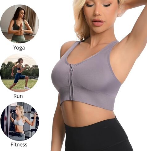 2 عبوة حمالات رياضية للنساء ، سستة الأمامية الإغلاق تجريب تشغيل حمالة صدرية عالية التأثير سلس مبطنة لليوغا حمالات الصدر in Kuwait