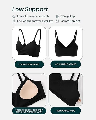 PAVOI ACTIVE Cross-Over Sports Bra for Women - Low Support Adjustable Cami Straps Cross Front Workout Yoga Bras - FlexFlow in Kuwait