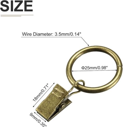 25mm Inner Diameter Curtain Rings with Clips- 10Pack - Good for Curtains and Rods - Curtain Drape Sliding Eyelet Rings - Copper in Saudi Arabia