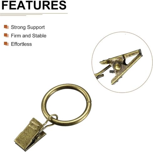 25mm Inner Diameter Curtain Rings with Clips- 10Pack - Good for Curtains and Rods - Curtain Drape Sliding Eyelet Rings - Copper in Saudi Arabia