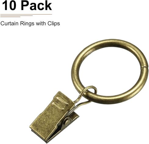 25mm Inner Diameter Curtain Rings with Clips- 10Pack - Good for Curtains and Rods - Curtain Drape Sliding Eyelet Rings - Copper in Saudi Arabia