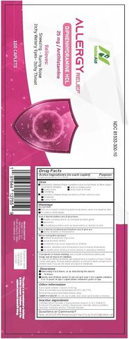 Antihistamine Allergy Relief Diphenhydramine HCL 25mg - 24 Caplets - Allergy Medicine for Adults and Children - Decongestant for Nasal Allergies, Runny Nose, Watery Eyes, Itchy Throat in Saudi Arabia