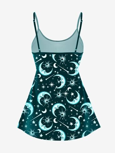 Rosegal Plus Size Women Gothic Tummy Control Modest Tankini Swimsuit Sun Moon Boyleg Padded Tankini Swimwear in Kuwait