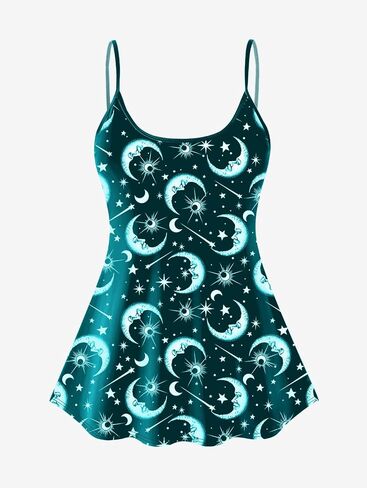 Rosegal Plus Size Women Gothic Tummy Control Modest Tankini Swimsuit Sun Moon Boyleg Padded Tankini Swimwear in Kuwait