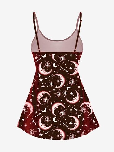 Rosegal Plus Size Women Gothic Tummy Control Modest Tankini Swimsuit Sun Moon Boyleg Padded Tankini Swimwear in Kuwait