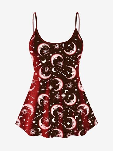 Rosegal Plus Size Women Gothic Tummy Control Modest Tankini Swimsuit Sun Moon Boyleg Padded Tankini Swimwear in Kuwait