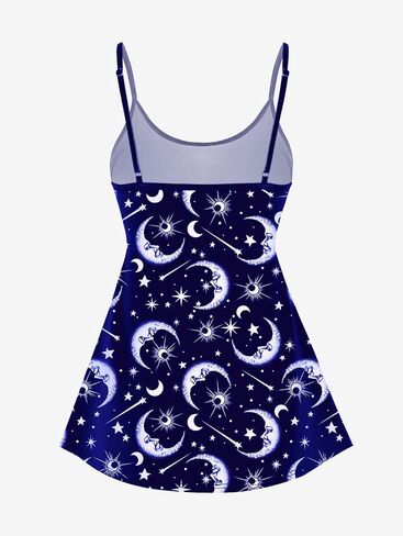Rosegal Plus Size Women Gothic Tummy Control Modest Tankini Swimsuit Sun Moon Boyleg Padded Tankini Swimwear in Saudi Arabia