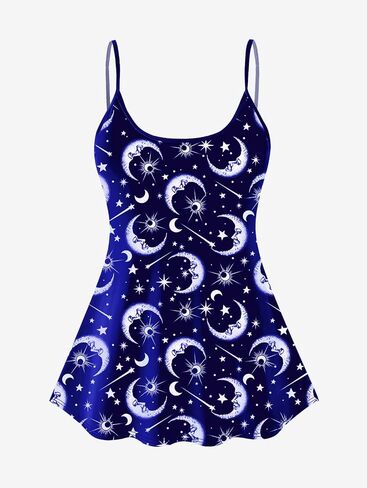 Rosegal Plus Size Women Gothic Tummy Control Modest Tankini Swimsuit Sun Moon Boyleg Padded Tankini Swimwear in Saudi Arabia