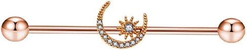 14g 1 1/2" CZ Paved Moon With CZ Star Gold Barbells 316L Surgical Steel Industrial Piercing Crystal Fashion Jewelry For Women Men in Saudi Arabia