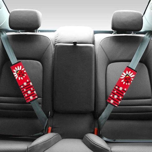 Ladybug 2 Pack Car Seat Belt Pads Cover Universal Seatbelt Shoulder Strap Covers, Daisy Seat Belt Cover Red Automobile Accessory Universal Fit for Most Vehicles in Kuwait
