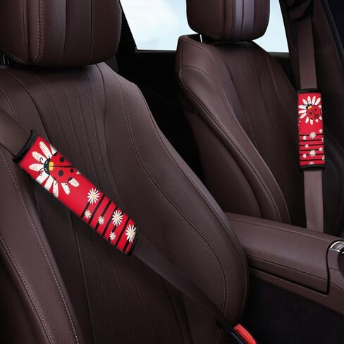Ladybug 2 Pack Car Seat Belt Pads Cover Universal Seatbelt Shoulder Strap Covers, Daisy Seat Belt Cover Red Automobile Accessory Universal Fit for Most Vehicles in Kuwait