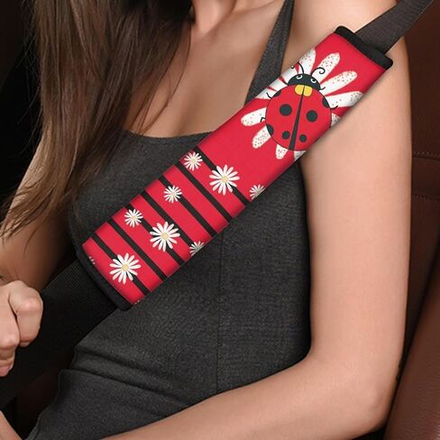 Ladybug 2 Pack Car Seat Belt Pads Cover Universal Seatbelt Shoulder Strap Covers, Daisy Seat Belt Cover Red Automobile Accessory Universal Fit for Most Vehicles in Kuwait