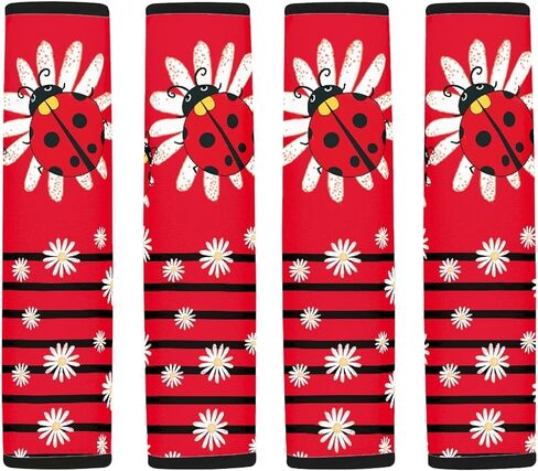 Ladybug 2 Pack Car Seat Belt Pads Cover Universal Seatbelt Shoulder Strap Covers, Daisy Seat Belt Cover Red Automobile Accessory Universal Fit for Most Vehicles in Kuwait