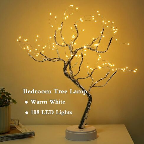20" 108LED Fairy Sparkly Tree Lamp with Remote Control, USB&3AA Powered 8 Modes, DIY Bonsai Artificial Tree Lights, Fairy Spirit Tree Light for Bedrooms Desktop Christmas (Warm White) in Saudi Arabia