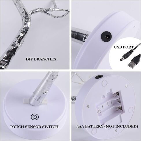 20" 108LED Fairy Sparkly Tree Lamp with Remote Control, USB&3AA Powered 8 Modes, DIY Bonsai Artificial Tree Lights, Fairy Spirit Tree Light for Bedrooms Desktop Christmas (Warm White) in Saudi Arabia