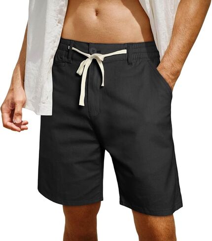Hefanee Mens Cotton Linen Shorts عرضة 7 بوصة inseam شورت الصيف للرجال صالة الشاطئ in Kuwait