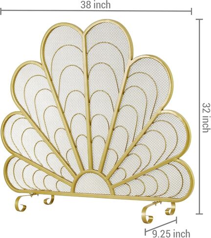 MyGift Peacock Feather Shaped Brass-Tone Metal Fireplace Screen in Saudi Arabia