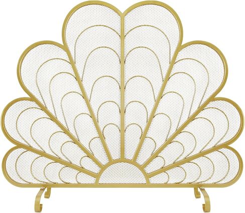 MyGift Peacock Feather Shaped Brass-Tone Metal Fireplace Screen in Saudi Arabia